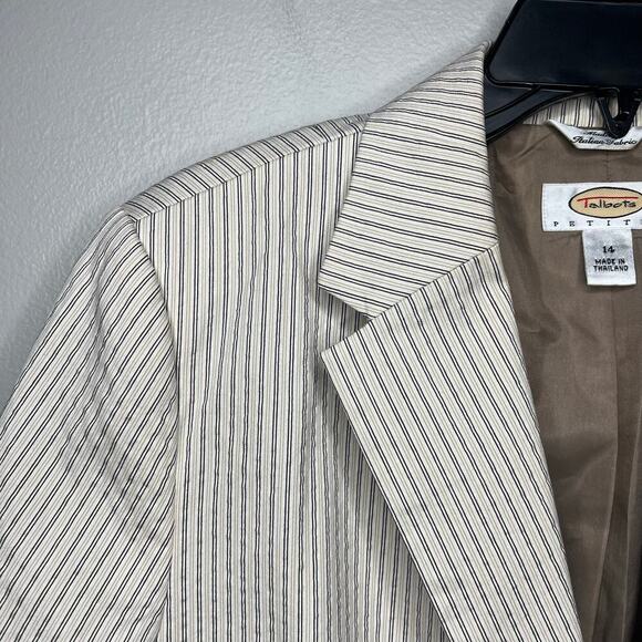 Talbots Petites Cream Tan Seersucker Pinstripe Blazer Jacket Preppy Size 14 - Picture 4 of 9
